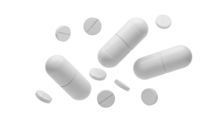 White Pills And Capsules Falling