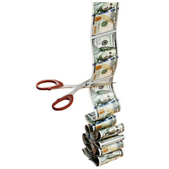 A dollar bill being cut with scissors PNG image, Cut Costs