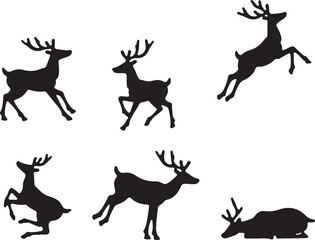 Fototapeta premium Dynamic black silhouettes of reindeer in motion for Christmas decor