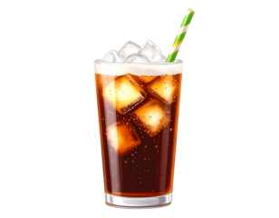 Dirty Soda in Iced Glass with Straw and Dripping Condensation, Summer Refreshment Theme, White Background