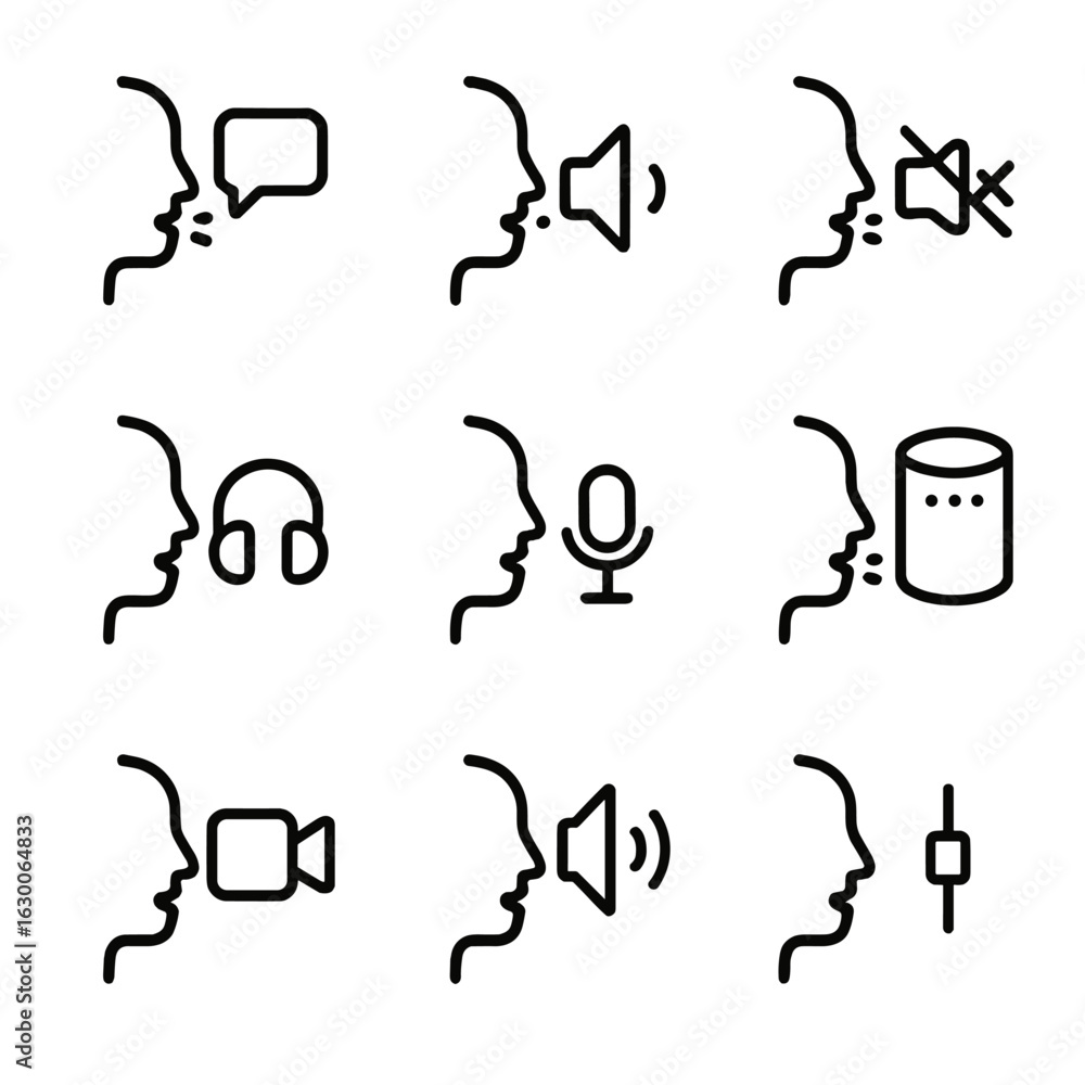 Aufkleber technology whisper icons. outline icon set of whisper in technology: text message, low volume button