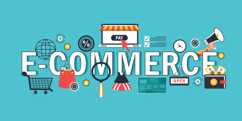 E-commerce word concepts banner with icon set