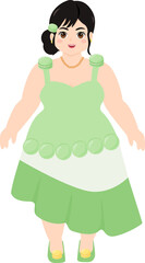 Cartoon Illustration of Woman in Green Dress