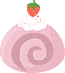 Strawberry Swiss Roll Dessert Illustration