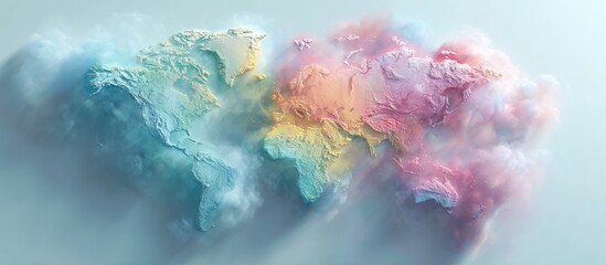 Abstract colorful terrain-like formation against a light background