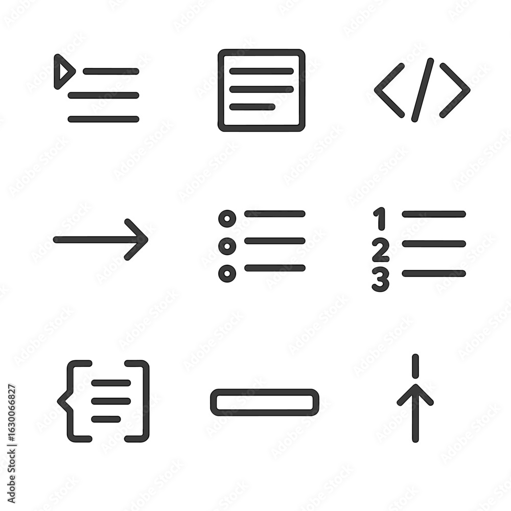 Poster indentation icon set. outline icon set of indentation in writing and coding: text indent, paragraph 