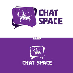 Chat Space logo template with a astronaut hovering in space and a bubble text as background.