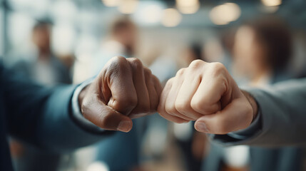 Business people fist bumping after a successful meeting