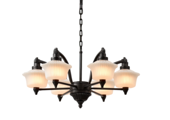 Dark-bronze chandelier with frosted glass shades