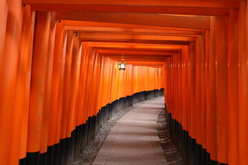 Obraz premium Fushimi Inari Shrine Torii Tunnel in Kyoto
