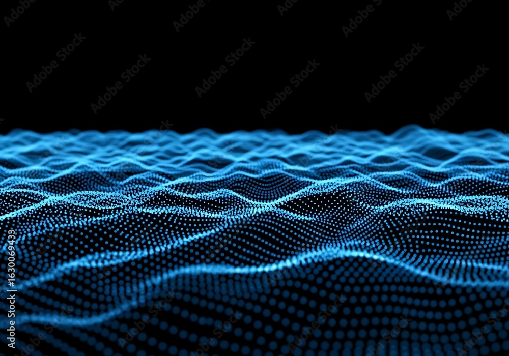 Poster abstract digital blue wave particle background representing future technology