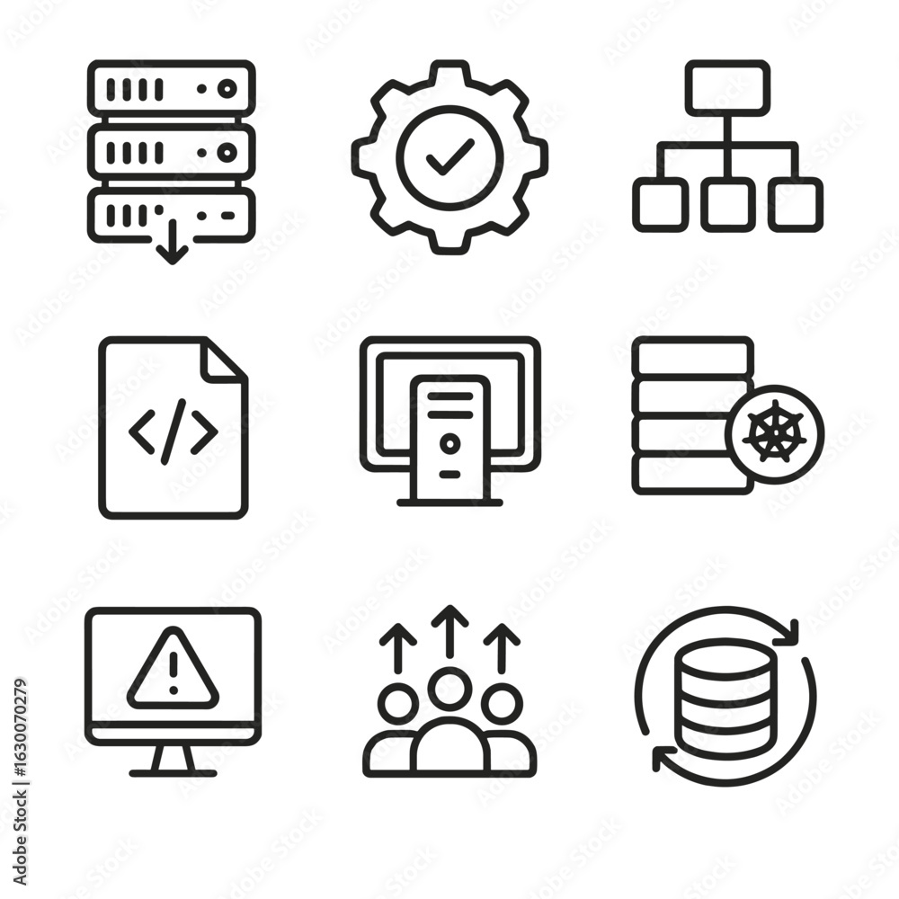 Poster it infrastructure icons. outline icon set of it infrastructure automation: server provisioning, conf
