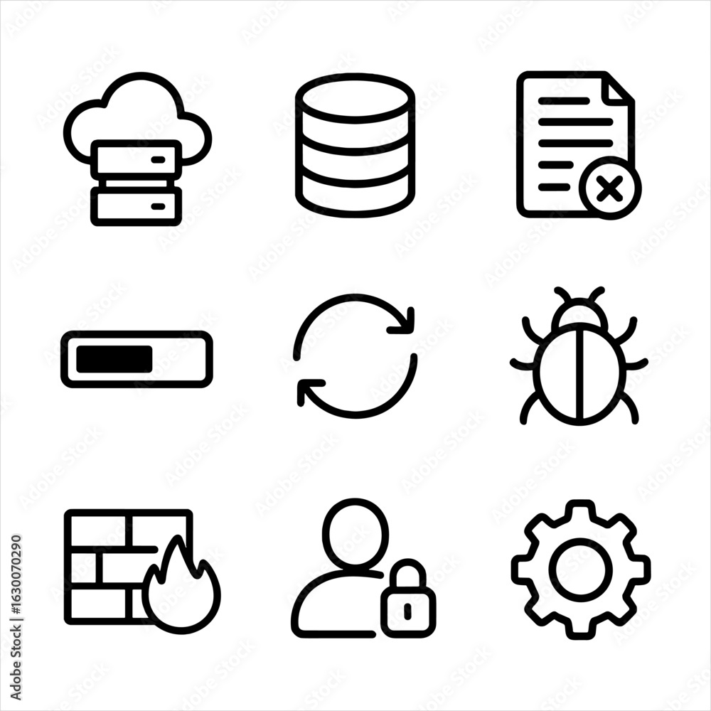 Poster it monitoring icons. outline icon set of it system monitoring: cloud server, database, error log, lo