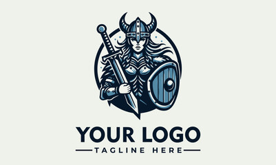 A stylized logo featuring a female Viking warrior holding a sword and shield.