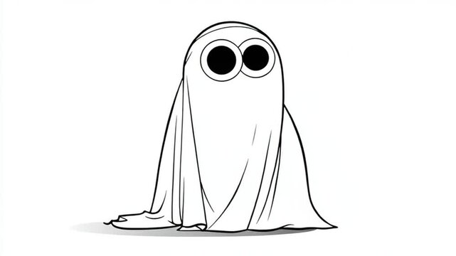 Shy Ghost Cartoon Character Wearing Oversized Sheet