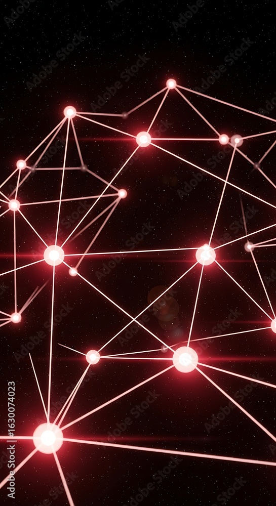Poster abstract network connections between glowing red nodes representing futuristic technology concept