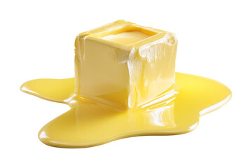 Melting butter block on white surface