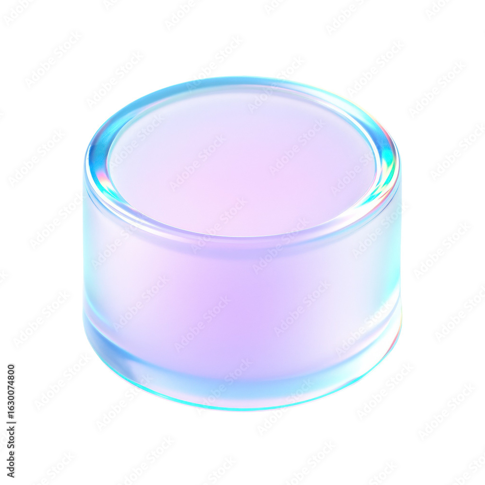 Aufkleber translucent 3d iridescent round glass container with a smooth surface reflecting colors on a transpa