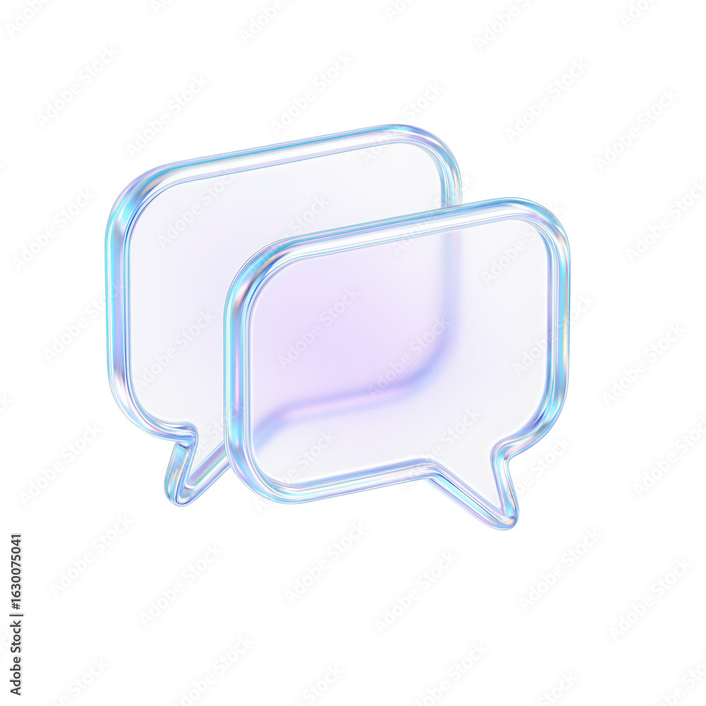 Poster translucent 3d overlapping chat bubbles in a transparent style representing digital communication an