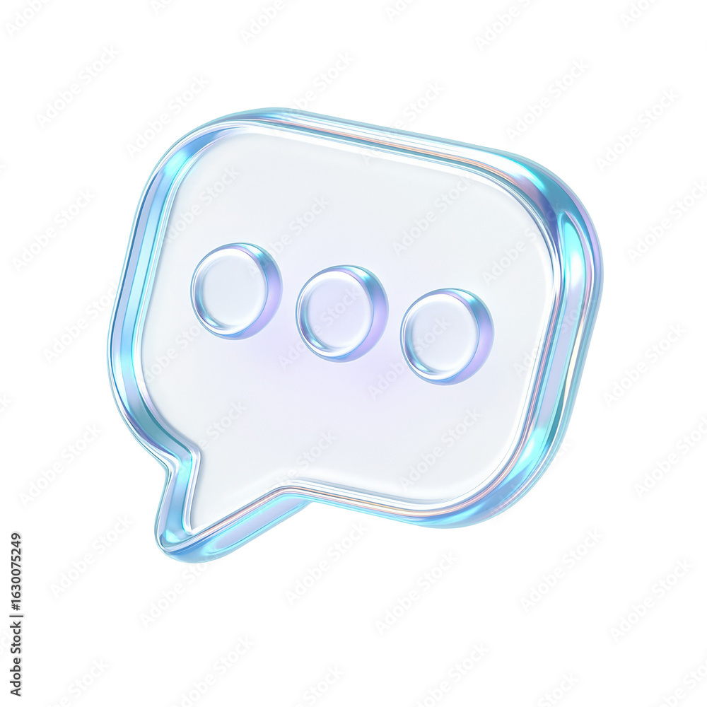Poster modern transparent chat bubble icon designed for communication and conversation, featuring sleek and