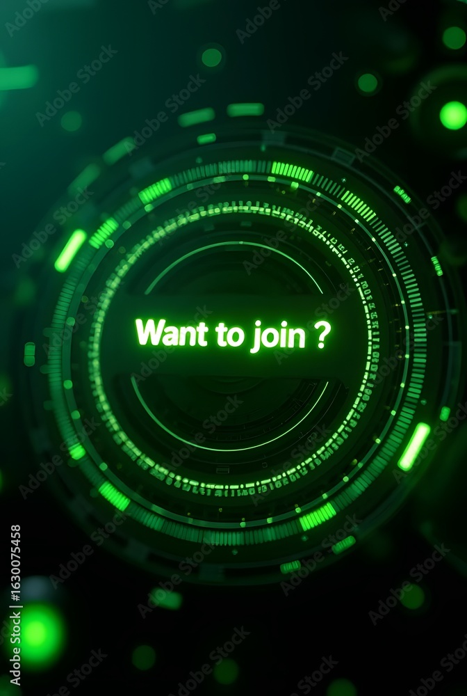 Poster futuristic green interface design features a vibrant circular display, vertical composition. the cen