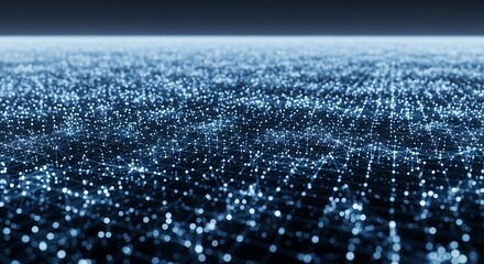 Vast Ocean of Digital Particles Flowing Across a Futuristic Grid Landscape