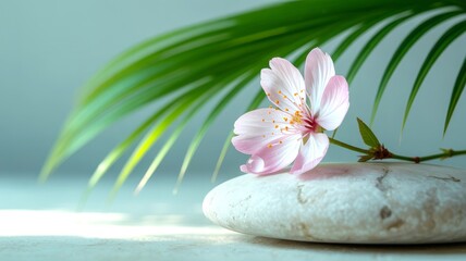 Serene Spa Blossom Pink Flower Palm Leaf Stone
