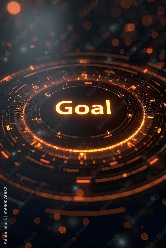 Poster abstract glowing orange circles create a futuristic hud interface, vertical composition. the word go