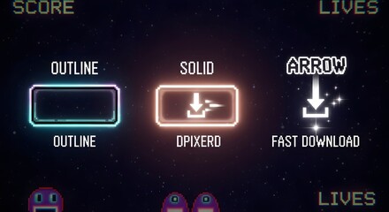 Retro pixel art game interface with score, lives, and download options, evoking nostalgia and digital engagement.