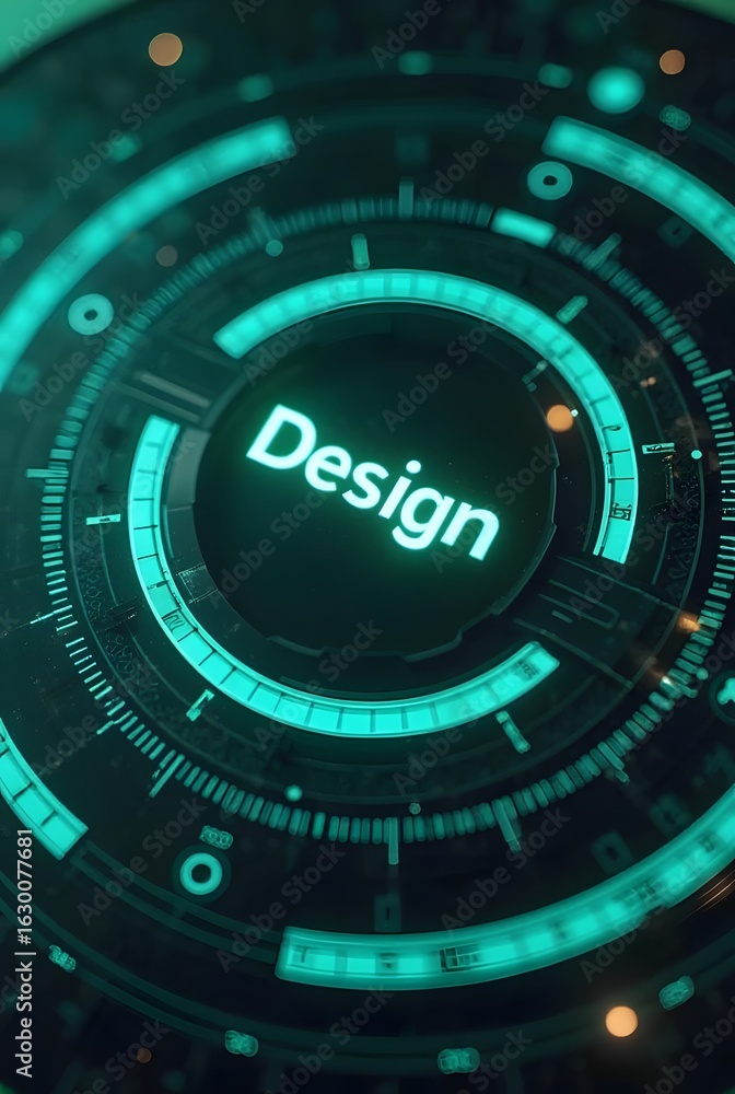 Poster abstract teal and black futuristic design with concentric circles creates a captivating visual, vert