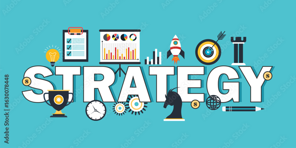 Poster strategy word concept banner. modern vector concept of word strategy for website and mobile website 