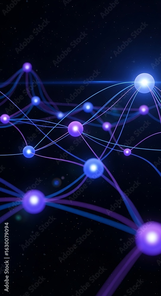 Aufkleber abstract network connections with glowing nodes and flowing lines on a dark cosmic background