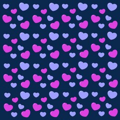 Seamless Pattern of Pastel Pink and Purple Hearts on Dark Blue Background