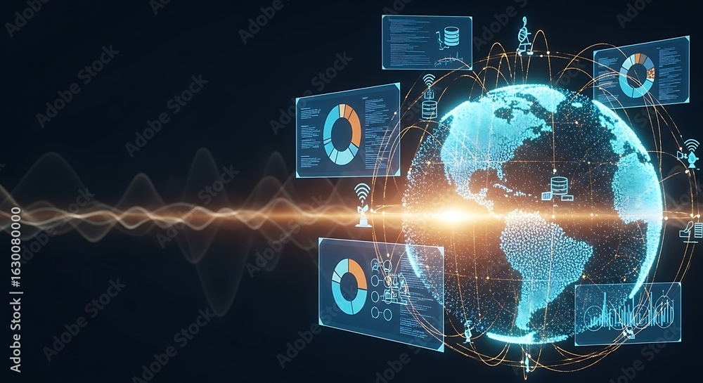 Poster global data visualization analytics and digital transformation strategy network
