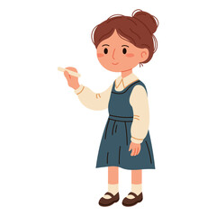 Flat style illustration of a schoolgirl writing on a chalkboard, perfect for educational materials, back to school themes, and children s learning projects