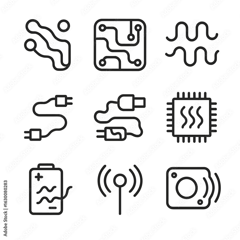 Aufkleber electronics groove icons. outline icon set of groove in electronics and circuits: circuit groove, pc