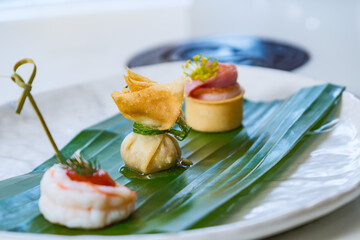 a small set of cocktail appetizer dish before dinner reception