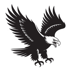 Eagle in flight vector silhouette illustration with wings spread wide