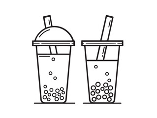 Sweet tapioca bubble tea icon in minimal 2D style