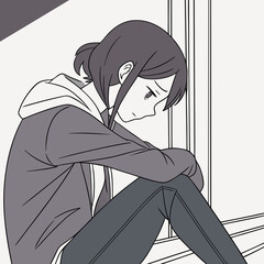 Japanese Manga style facial expression of a woman's sad face. anime art.	