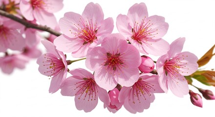 Close-up of Delicate Pink Cherry Blossom Flowers Blooming Against a Clean White Background, Perfect for Springtime and Nature-Themed Designs