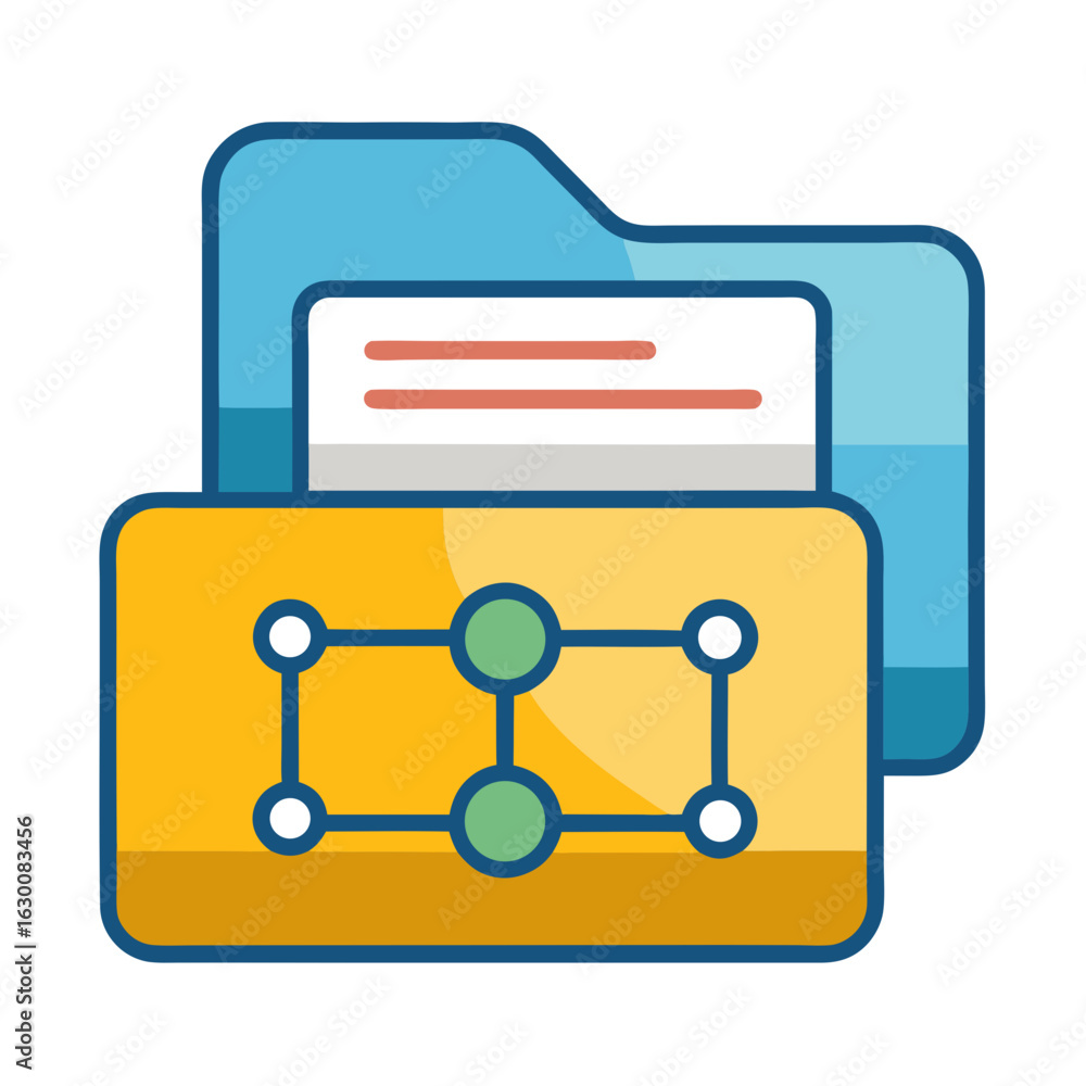Poster vector art of folder with document and network structure isolated on white background