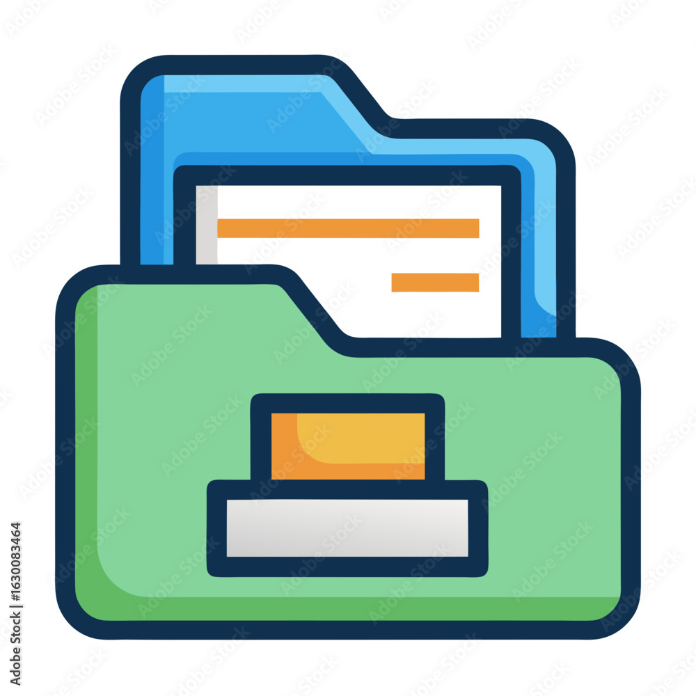 Poster vector art of green folder with documents inside isolated on white background