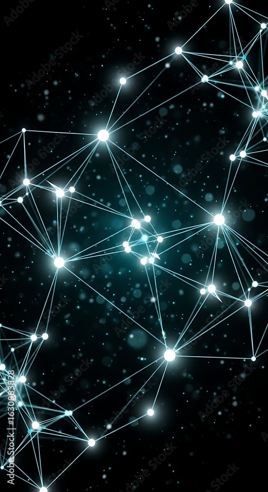 Poster abstract digital network grid connections illuminating galaxies with scientific data flow