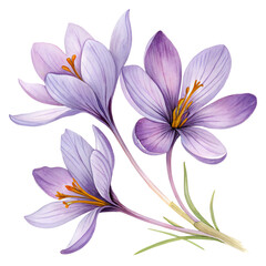 Watercolor Purple saffron flower petals illustration beautiful. isolated on transparent background