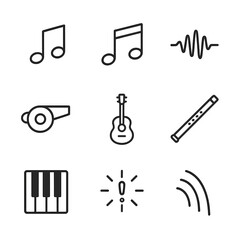 Musical Icon Set. Outline icon set of chirp in music: musical note, melody, sound wave, whistle, string instrument, wind