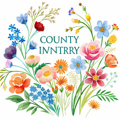 Vector art of watercolor wildflower wreath isolated on white background