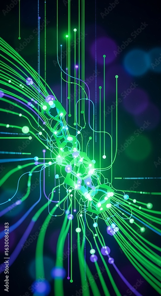 Poster futuristic digital network flow explores advanced technology concepts