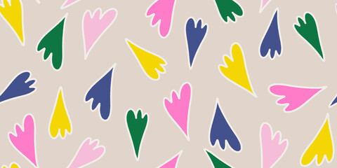 Colorful Floral Shapes on Beige Seamless Pattern