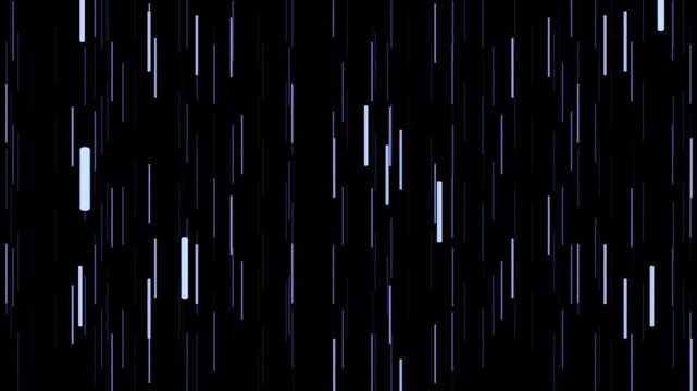 Elegant vertical streaks of glowing blue and purple light descend smoothly against a deep black background. Creates a serene digital rain, cosmic, or futuristic ambiance for various projects.